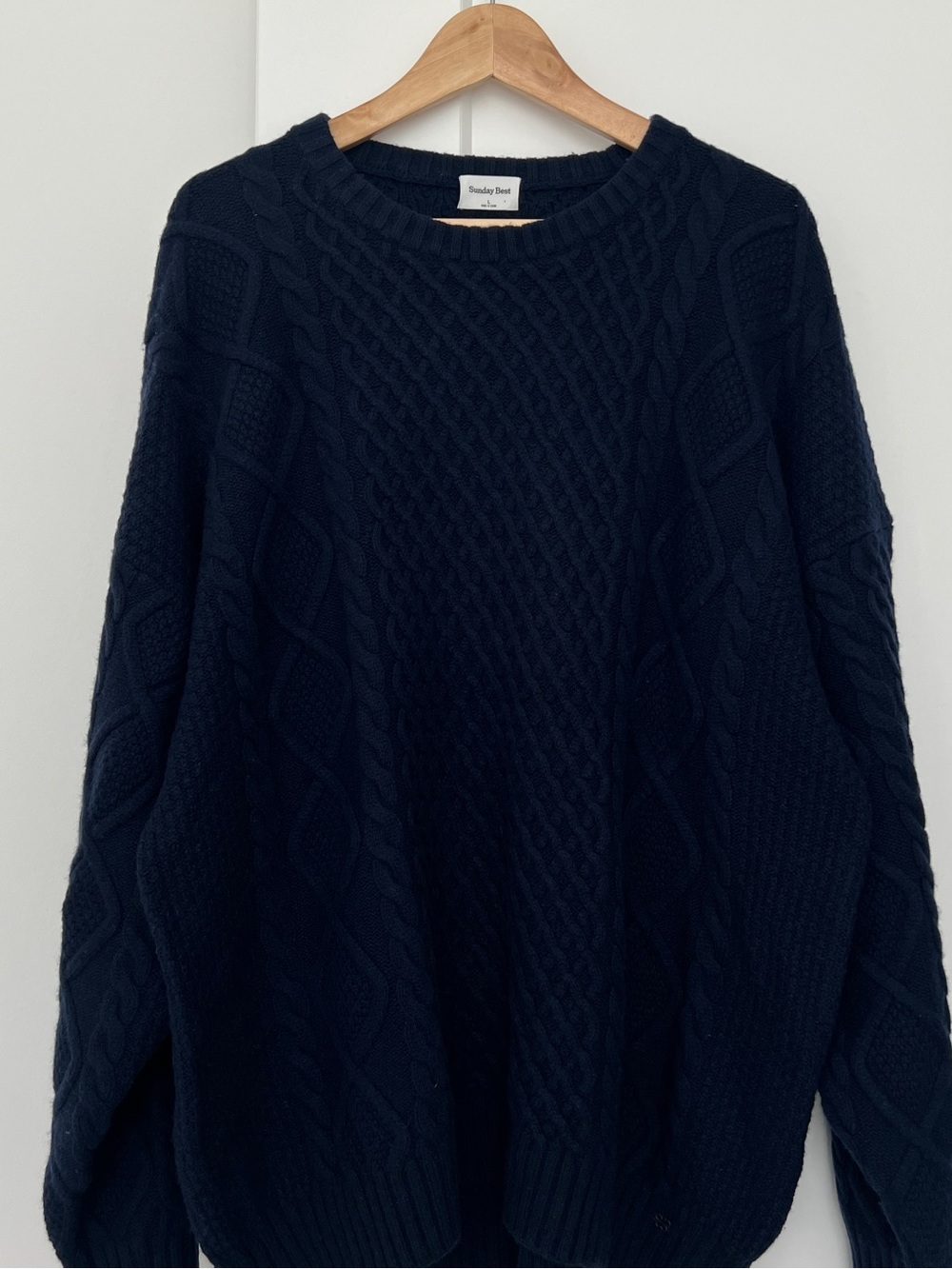 Aritzia Sunday Best Viral Peggy Crewneck Cable Knit Wool Sweater Admiral Size L